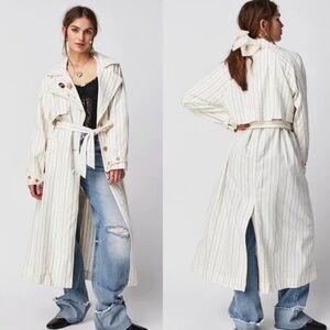 NWT Free People Striped Cream Trench Coat Medium